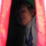 Fionn in the class tent.