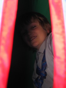 Fionn in the class tent.